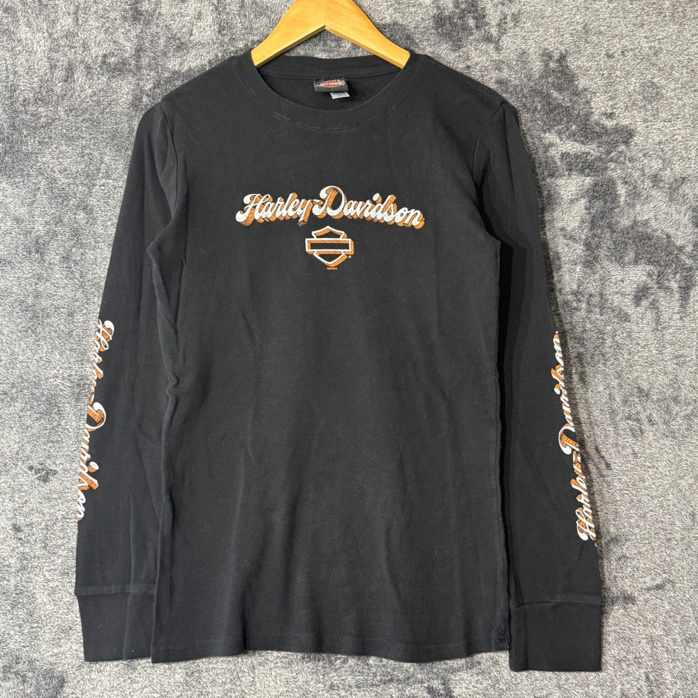 Harley‎ Davidson Long Sleeve Graphic Tee Womens Large Black New York Y2K